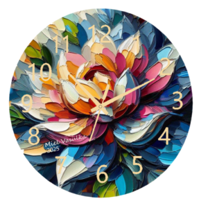 "Abstract Flower Clock featuring a vibrant, modern interpretation of flowers with an easy-to-read clock face."