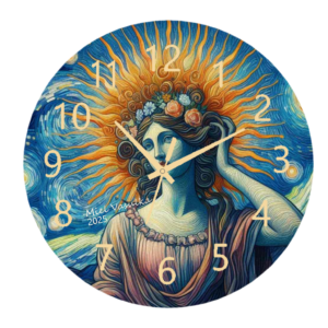 "Aphrodite Clock featuring an elegant depiction of the goddess of love with an easy-to-read clock face."