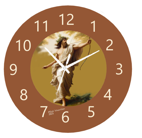 Artemis Clock featuring a design of the Greek goddess Artemis with moon and nature-inspired elements, crafted from durable materials with a clear and functional clock face, perfect for mythology and celestial-themed decor.
