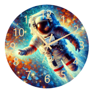 Astronaut Clock featuring an astronaut floating in space with a sleek design, crafted from durable materials and an easy-to-read face, perfect for space lovers and modern decor.