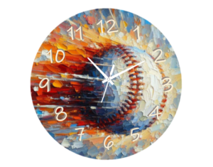 Baseball Clock with a baseball player in action.