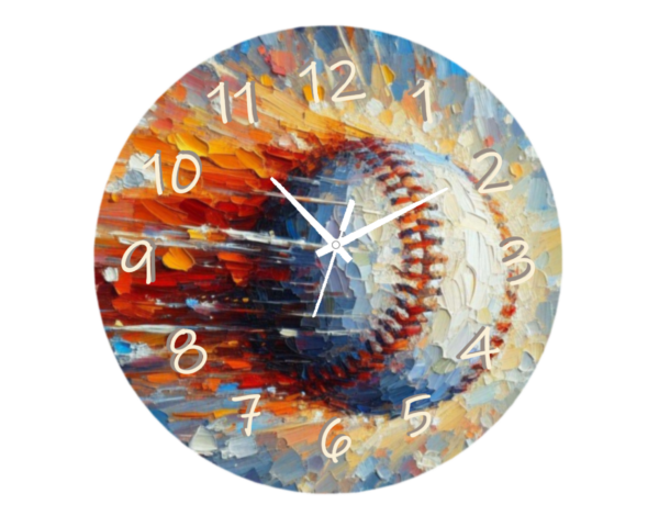 Baseball Clock with a baseball player in action.