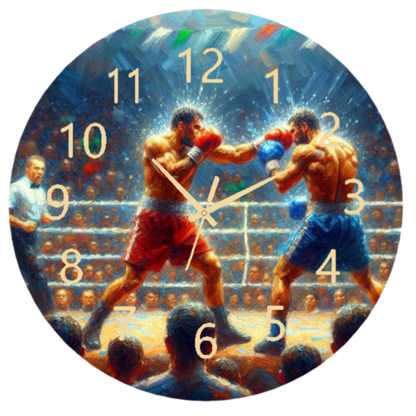 Boxing Clock with a boxer in action.