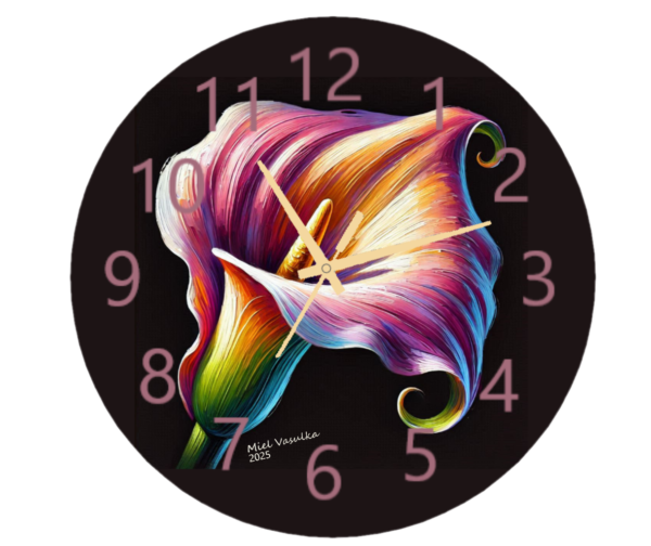 Calla Lily Clock featuring a minimalist design with elegant calla lilies, ideal for nature-inspired and sophisticated decor, with a clear and functional clock face.