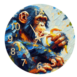 Chimpanzee Clock featuring a playful and detailed chimpanzee design, ideal for wildlife enthusiasts or animal-themed decor, with a clear and functional clock face.