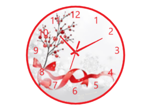 "Christmas Holly Clock featuring vibrant holly leaves and berries, with a traditional design and Roman numerals, adding festive charm to any room."