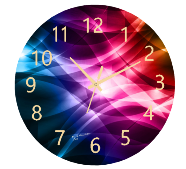 "Color of Music Clock with a vibrant, music-inspired design featuring bold, colorful accents on a sleek, artistic clock face. Perfect for home or office décor."