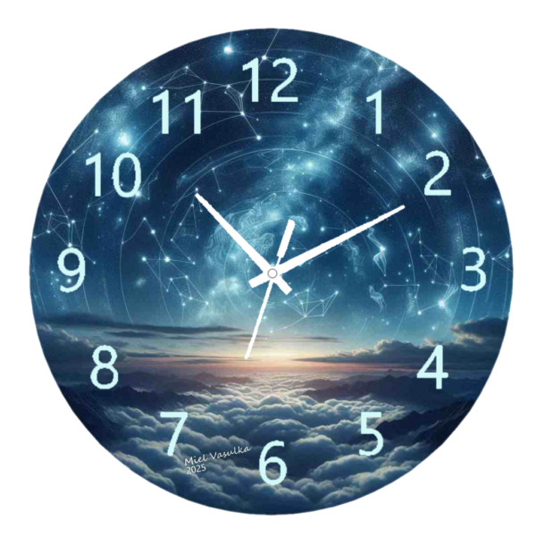 Constallations Endless Desert Clock featuring a serene design of golden sand dunes, weather-resistant material, and easy-to-read numbers, perfect for indoor and outdoor use.