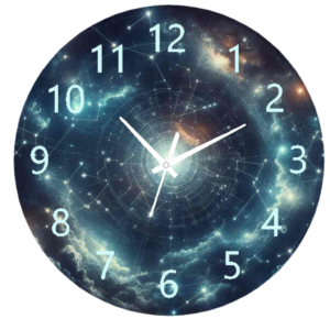 Constellations 2C Clock with a detailed starry design in deep blue tones, weather-resistant material, and clear numbers, perfect for indoor and outdoor use