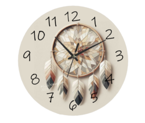 "Unique cubist-inspired dreamcatcher clock with geometric design and silent quartz movement, perfect for modern home décor."