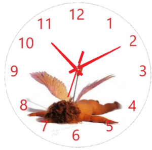 "Elegant heart-shaped Cupid Clock with detailed design and sleek clock hands, perfect for adding a romantic touch to any room."