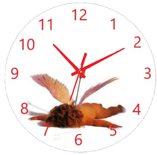 "Elegant heart-shaped Cupid Clock with detailed design and sleek clock hands, perfect for adding a romantic touch to any room."