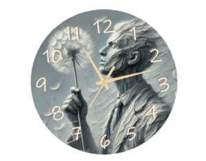 Dandelion People Clock featuring whimsical figures intertwined with dandelion designs, ideal for artistic and nature-inspired decor, with a clear clock face.