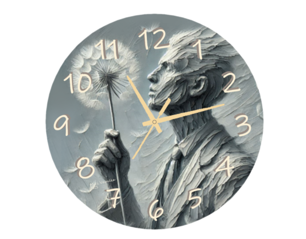 Dandelion People Clock featuring whimsical figures intertwined with dandelion designs, ideal for artistic and nature-inspired decor, with a clear clock face.