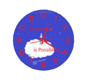 "Everything is Possible wall clock with a sleek design, bold numerals, and an inspiring quote, perfect for home or office decor."