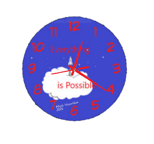 "Everything is Possible wall clock with a sleek design, bold numerals, and an inspiring quote, perfect for home or office decor."