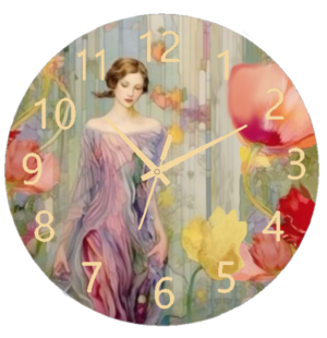 "Flower Woman Clock featuring a floral silhouette of a woman with an elegant, artistic design."