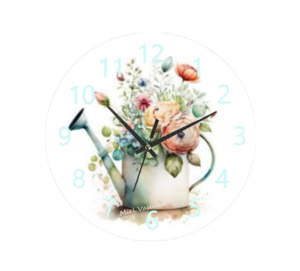"Bring a playful garden vibe into your home with the Flowers in a Watering Can Clock – a delightful floral accent for any space!"