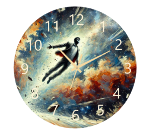 Flying Through Space Clock with a cosmic design capturing the feeling of traveling through space, crafted from durable materials with an easy-to-read face, ideal for space-themed decor.