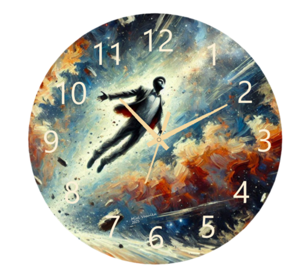 Flying Through Space Clock with a cosmic design capturing the feeling of traveling through space, crafted from durable materials with an easy-to-read face, ideal for space-themed decor.