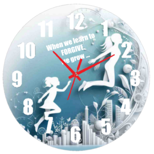 "Forgive Clock with a minimalist design featuring sleek hands and a modern face, symbolizing timeless elegance and reflection."