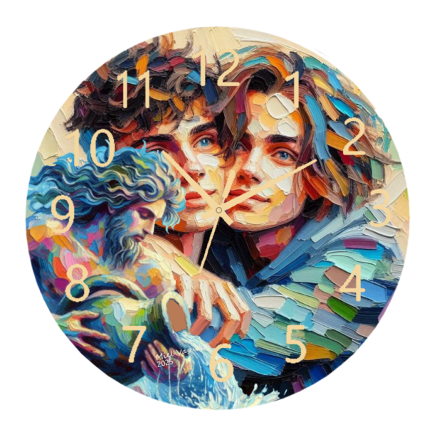 Aquarius Friendship Clock with a modern, artistic design, durable materials, and easy-to-read numbers, perfect for creative and social spaces.