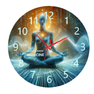Good Medicine Clock with an inspirational design, featuring vibrant patterns and a silent quartz movement, perfect for home or office décor