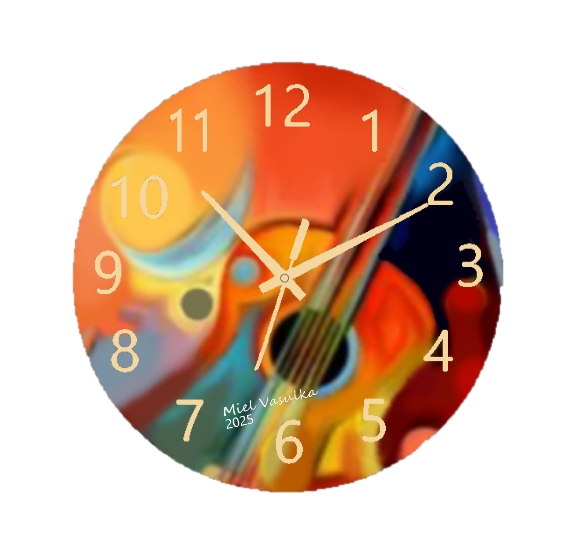 Abstract clock shaped like a guitar, featuring a modern artistic design with a sleek finish, perfect for music lovers and contemporary home décor