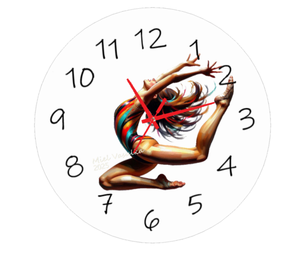 Gymnast Clock featuring a graceful gymnast in mid-motion with a stylish and easy-to-read clock face.
