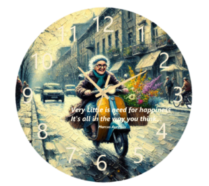 "Colorful and vibrant Happiness Clock with a cheerful design, adding a touch of positivity to any room decor."