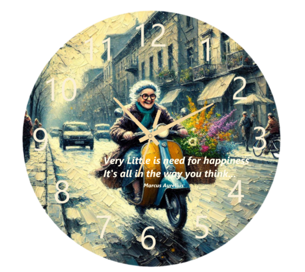 "Colorful and vibrant Happiness Clock with a cheerful design, adding a touch of positivity to any room decor."