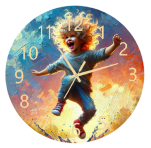 Happy Kid Clock with a joyful design of a smiling child, surrounded by bright and playful details, featuring a clear and easy-to-read clock face.