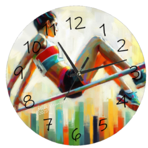 High Jumping Clock featuring an athletic design of a high jumper in mid-air, with a functional, easy-to-read clock face.