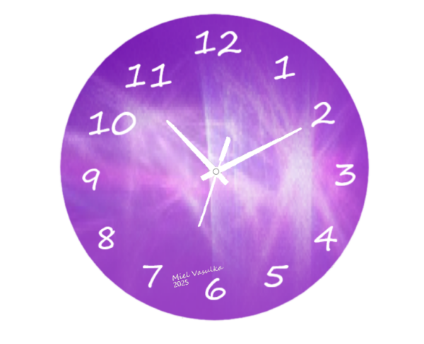 A sleek and modern Higher Self Clock with a minimalist design, featuring a silent quartz movement, displayed on a stylish wall in a cozy and elegant room setting."