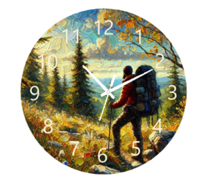 Hiker Clock with a rugged, nature-inspired design, durable materials, and easy-to-read numbers, perfect for outdoor enthusiasts.