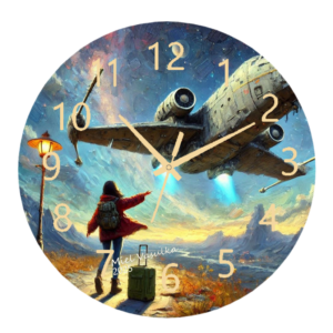 A stylish and unique clock with a modern design, featuring a clean face and sleek hands, symbolizing the spirit of adventure and exploration. Ideal for contemporary home décor.