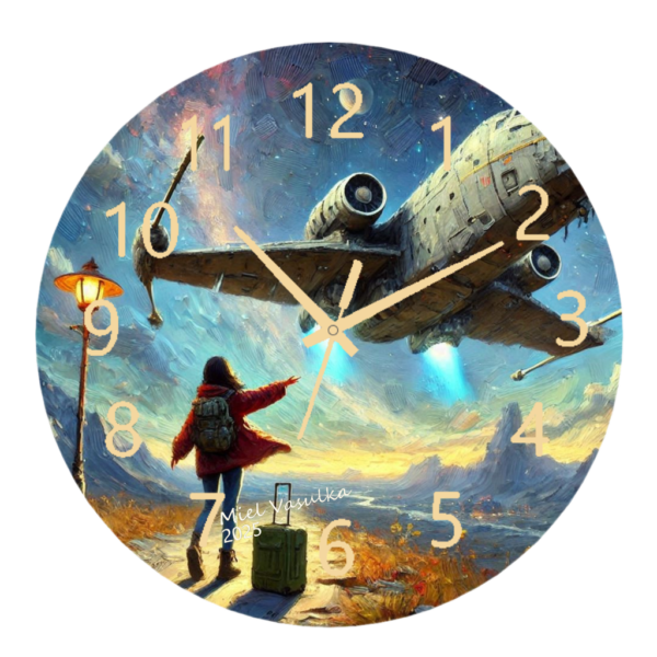 A stylish and unique clock with a modern design, featuring a clean face and sleek hands, symbolizing the spirit of adventure and exploration. Ideal for contemporary home décor.