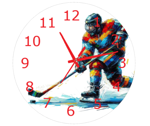 Hockey Clock featuring dynamic hockey imagery and a clear, easy-to-read clock face, bringing the excitement of the sport to your space.