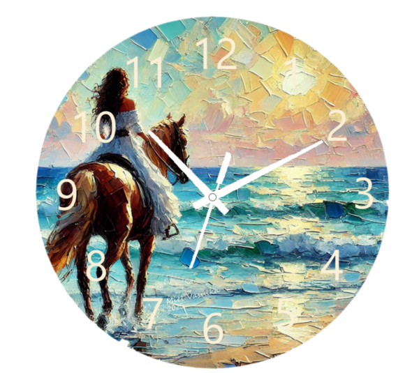 Horseback Clock featuring a design inspired by horseback riding, with a clear clock face and durable construction, perfect for equestrian-themed decor.