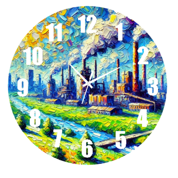 Industrialization 003c Clock featuring a metallic finish with gear-inspired details, bold industrial design, and a clear, easy-to-read clock face, perfect for modern or steampunk-inspired decor.