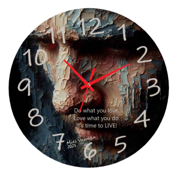 "Minimalist It's Time To Live wall clock with sleek design, silent mechanism, and clear, easy-to-read dial, perfect for home or office décor."