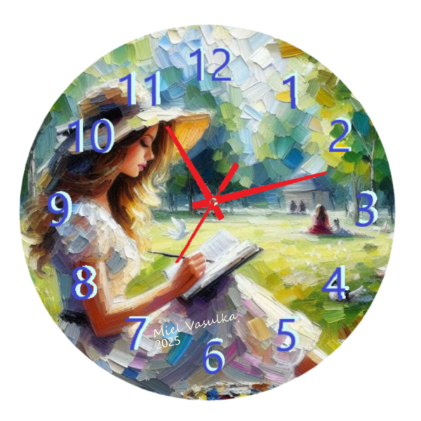 Journaling Clock featuring pens, notebooks, and a creative atmosphere, symbolizing productivity and reflection, with a clear and functional clock face.