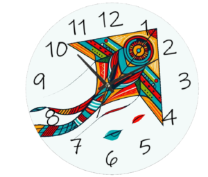 Kite Clock with a playful, kite-inspired design, durable materials, and easy-to-read numbers, perfect for kids' rooms and playful spaces.