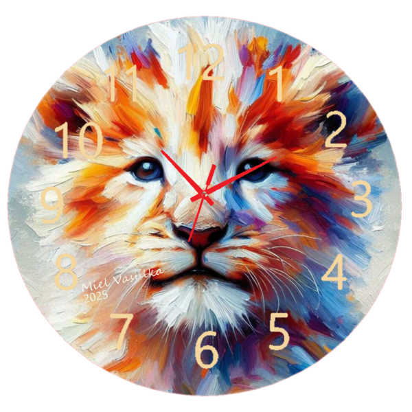 Lion Cub Clock featuring a playful lion cub in a vibrant and bold design, symbolizing strength, youth, and the beauty of the wild, with a clear and functional clock face.