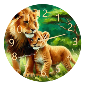 Lion Cub and Mom Clock featuring the tender bond between a mother lion and her cub, symbolizing love, strength, and the beauty of family in the wild, with a clear and functional clock face.