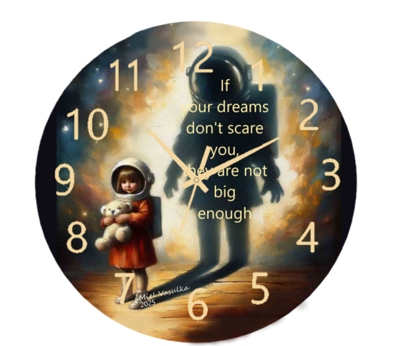 "Colorful Little Astronaut Clock featuring a playful astronaut design, perfect for kids' space-themed rooms and helping them learn to tell time."