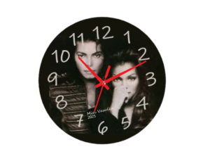 "Michael and Janet Jackson Clock featuring high-resolution images of the iconic duo, with a sleek design and quartz movement for precise timekeeping."