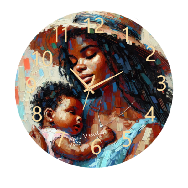 "Mother and Child Clock featuring a heartfelt design of a mother embracing her child, with a silent quartz movement and elegant craftsmanship – perfect for home décor or as a meaningful gift."