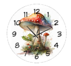 Mushroom "Mushroom Clock featuring a whimsical woodland design with an easy-to-read clock face."