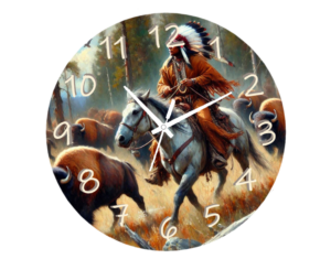 Native Indian Hunting Buffalo Old Truck Clock with a vintage truck design, durable construction, and an easy-to-read face, ideal for rustic, farmhouse, or automotive-inspired decor.